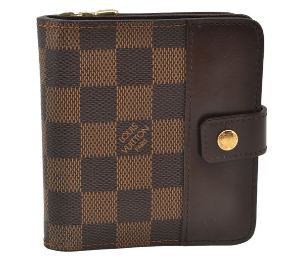 Authentic Louis Vuitton Damier Compact Zip Bifold Wallet Purse N61668 LV 0055J