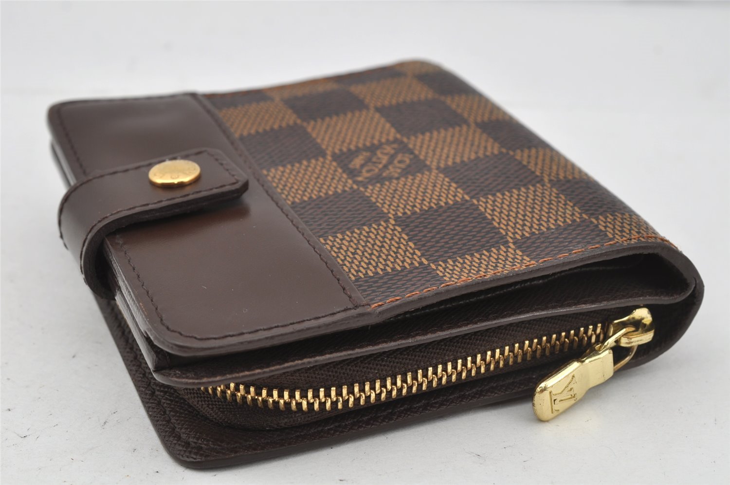 Authentic Louis Vuitton Damier Compact Zip Bifold Wallet Purse N61668 LV 0055J