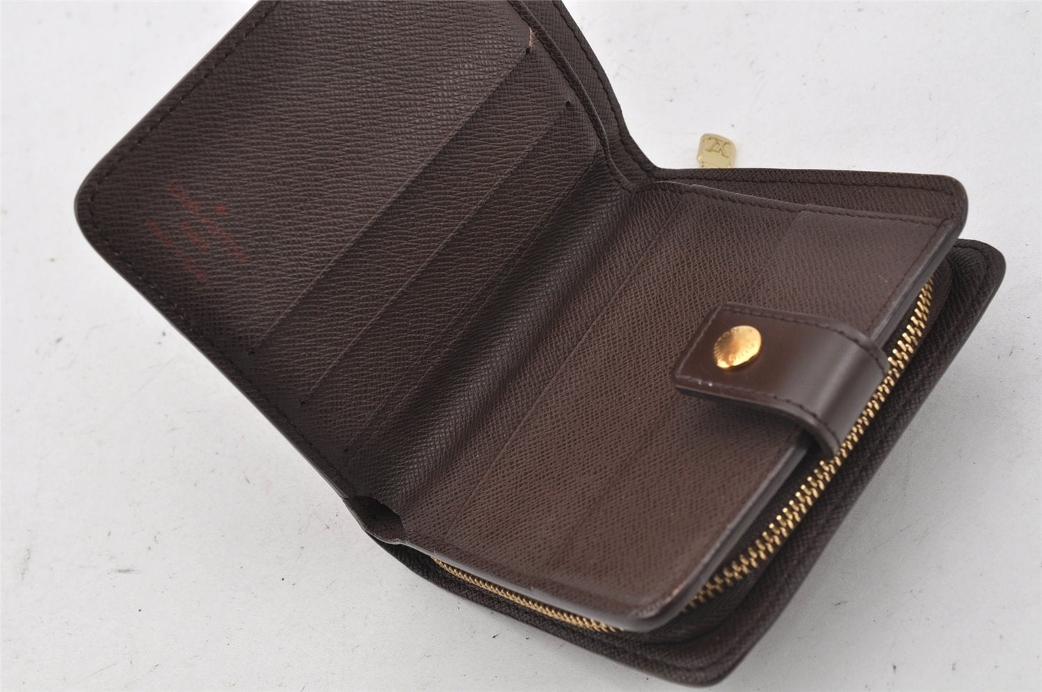 Authentic Louis Vuitton Damier Compact Zip Bifold Wallet Purse N61668 LV 0055J