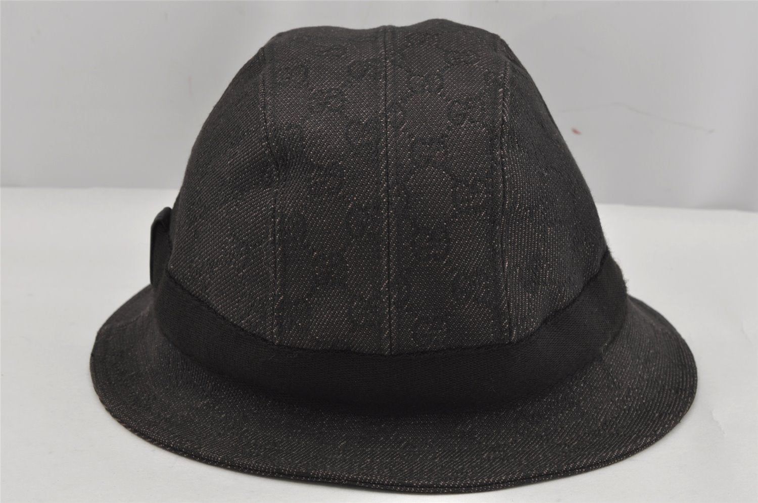 Authentic GUCCI Vintage Bucket Hat GG Canvas Leather Size XL Black 0056K