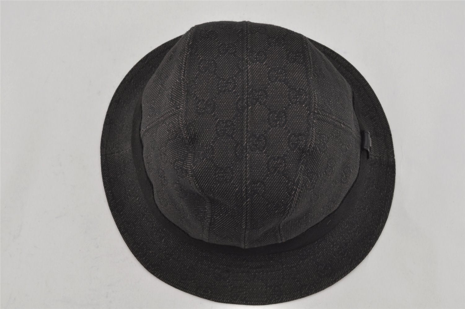 Authentic GUCCI Vintage Bucket Hat GG Canvas Leather Size XL Black 0056K