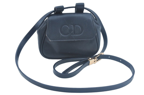 Authentic Christian Dior Waist Bag Pouch Purse Leather Navy Blue CD 0057J