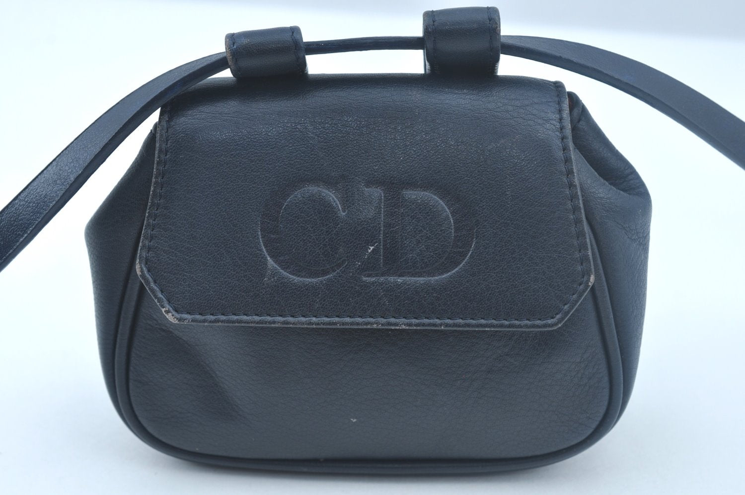 Authentic Christian Dior Waist Bag Pouch Purse Leather Navy Blue CD 0057J