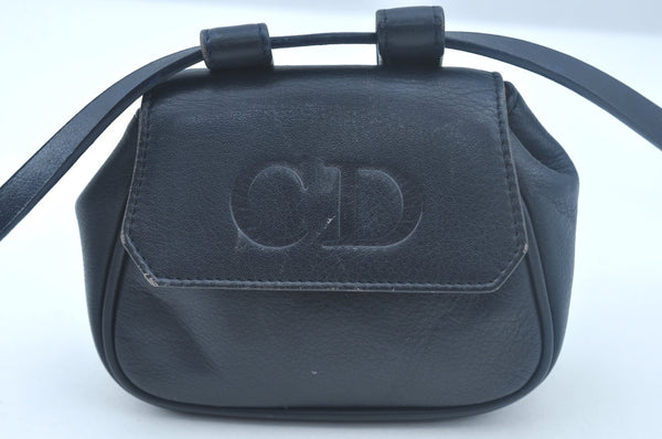 Authentic Christian Dior Waist Bag Pouch Purse Leather Navy Blue CD 0057J