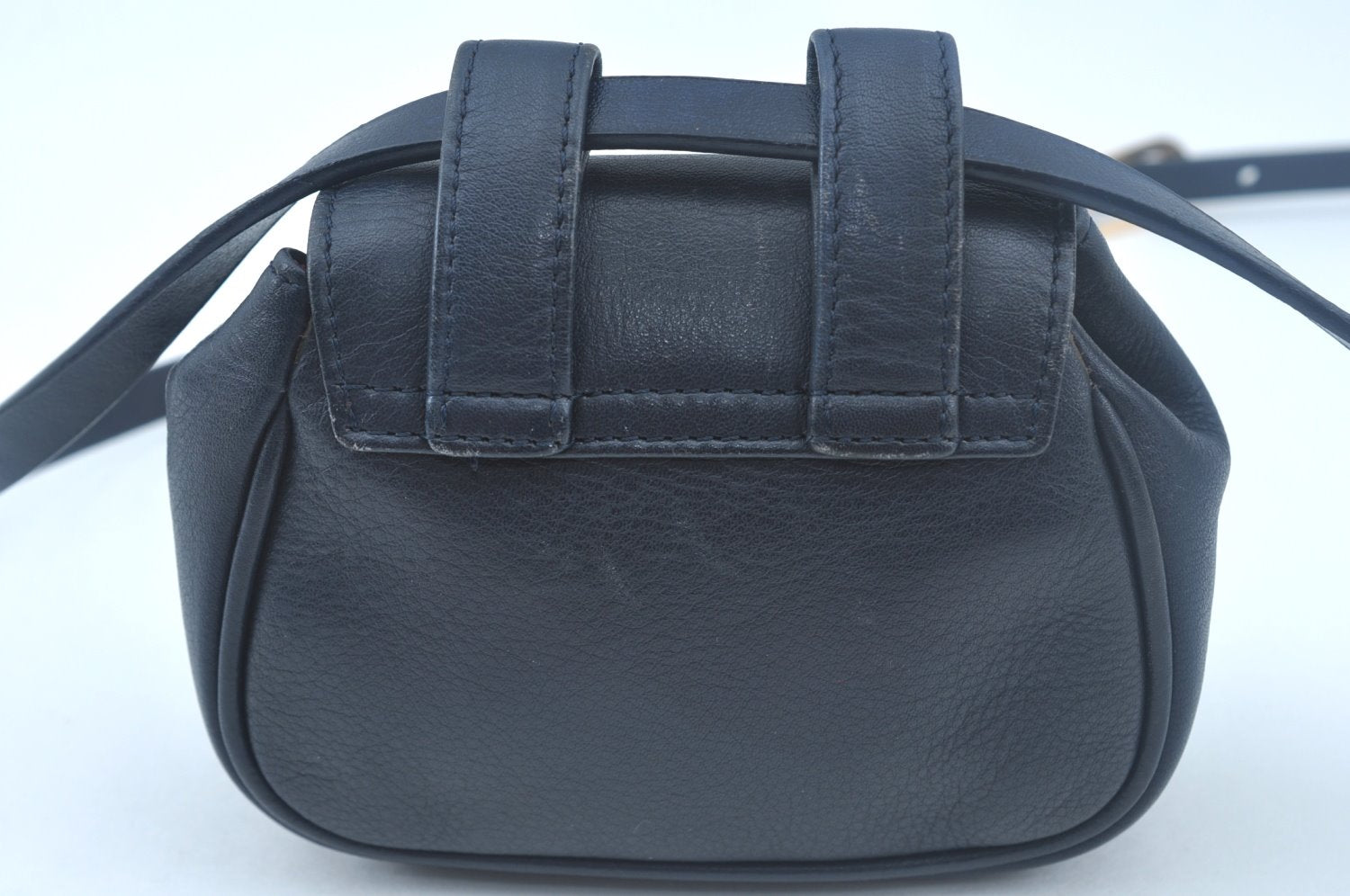 Authentic Christian Dior Waist Bag Pouch Purse Leather Navy Blue CD 0057J