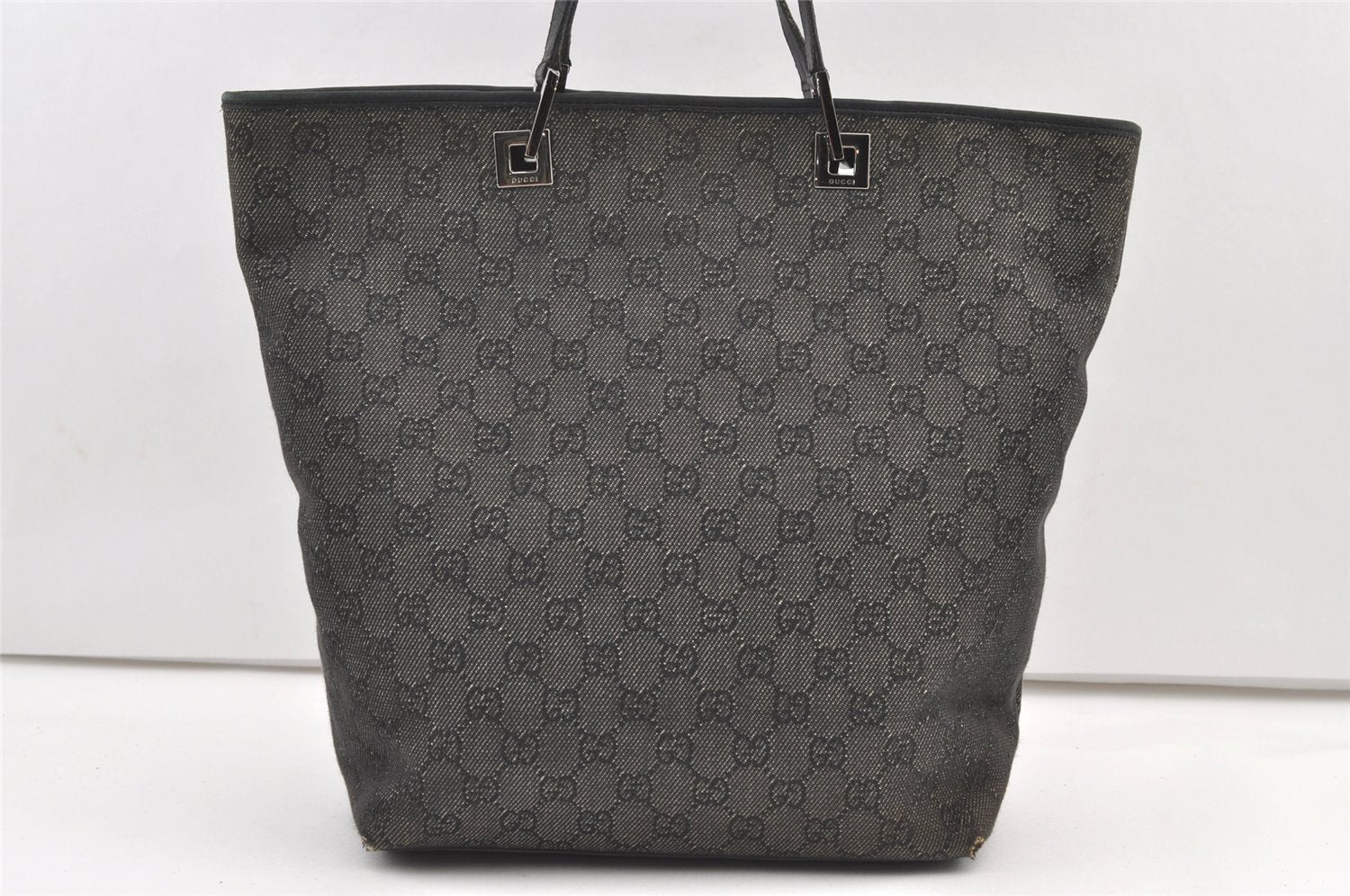 Authentic GUCCI Vintage Shoulder Tote Bag GG Canvas Leather 31243 Black 0058K