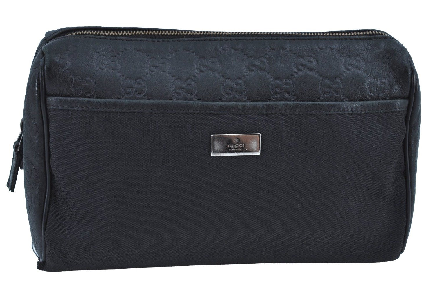 Authentic GUCCI Guccissima Leather Nylon Clutch Bag Purse 162792 Black 0059G