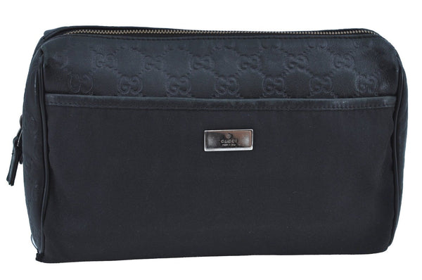 Authentic GUCCI Guccissima Leather Nylon Clutch Bag Purse 162792 Black 0059G