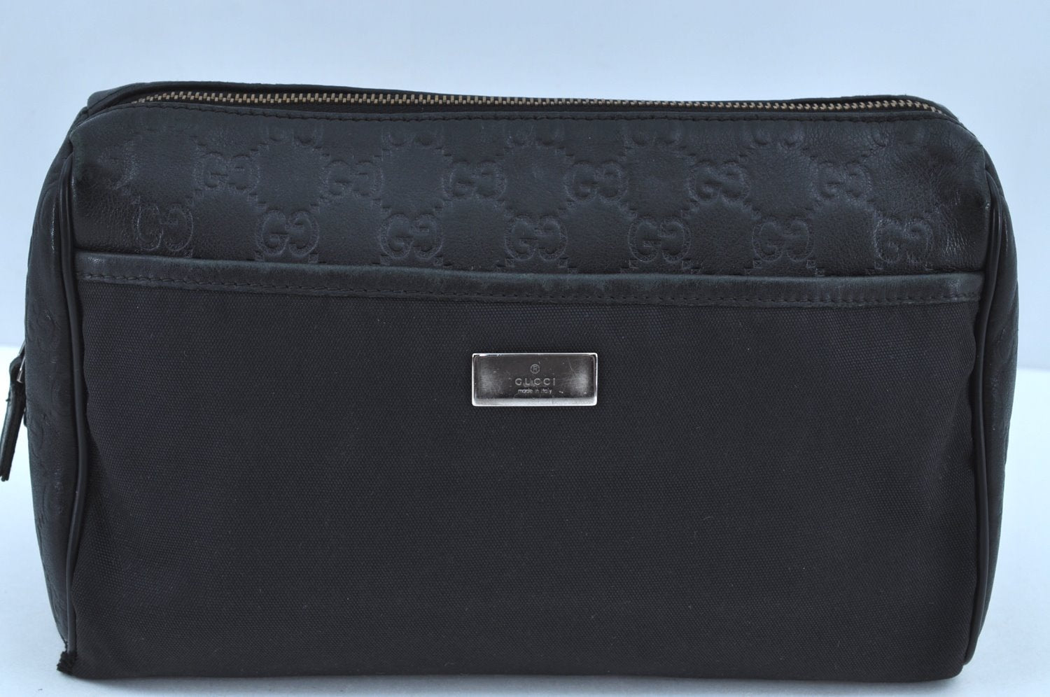 Authentic GUCCI Guccissima Leather Nylon Clutch Bag Purse 162792 Black 0059G