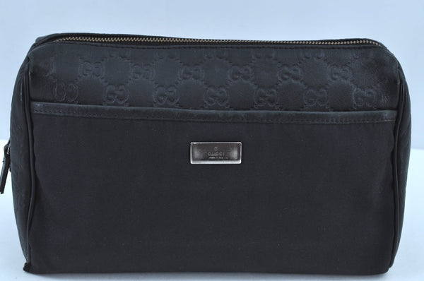 Authentic GUCCI Guccissima Leather Nylon Clutch Bag Purse 162792 Black 0059G