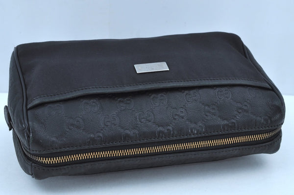 Authentic GUCCI Guccissima Leather Nylon Clutch Bag Purse 162792 Black 0059G