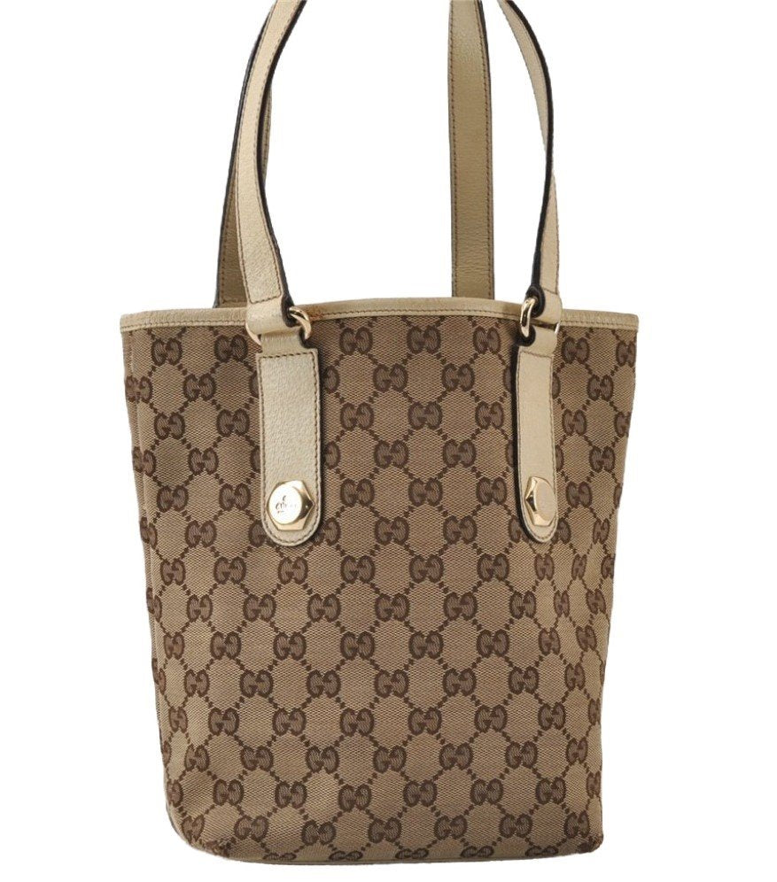 Authentic GUCCI Charmy Shoulder Tote Bag GG Canvas Leather 153361 Brown 0059J