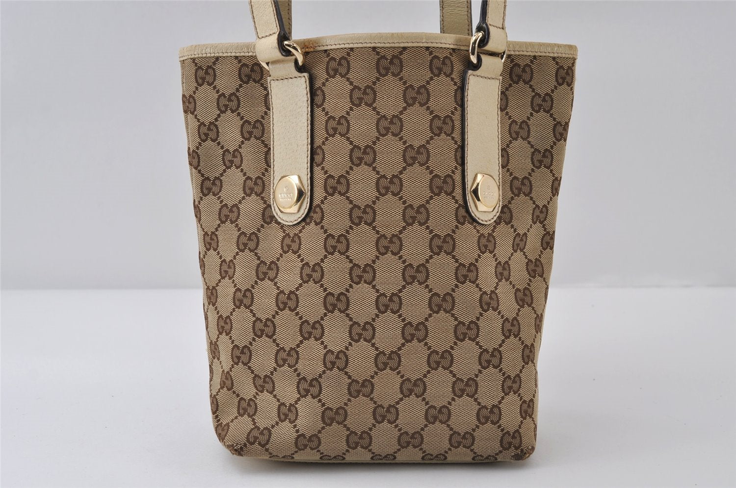 Authentic GUCCI Charmy Shoulder Tote Bag GG Canvas Leather 153361 Brown 0059J
