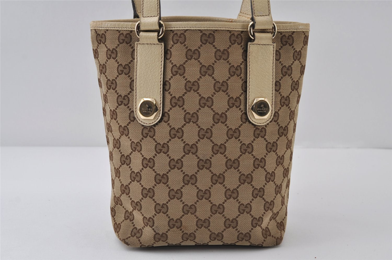 Authentic GUCCI Charmy Shoulder Tote Bag GG Canvas Leather 153361 Brown 0059J