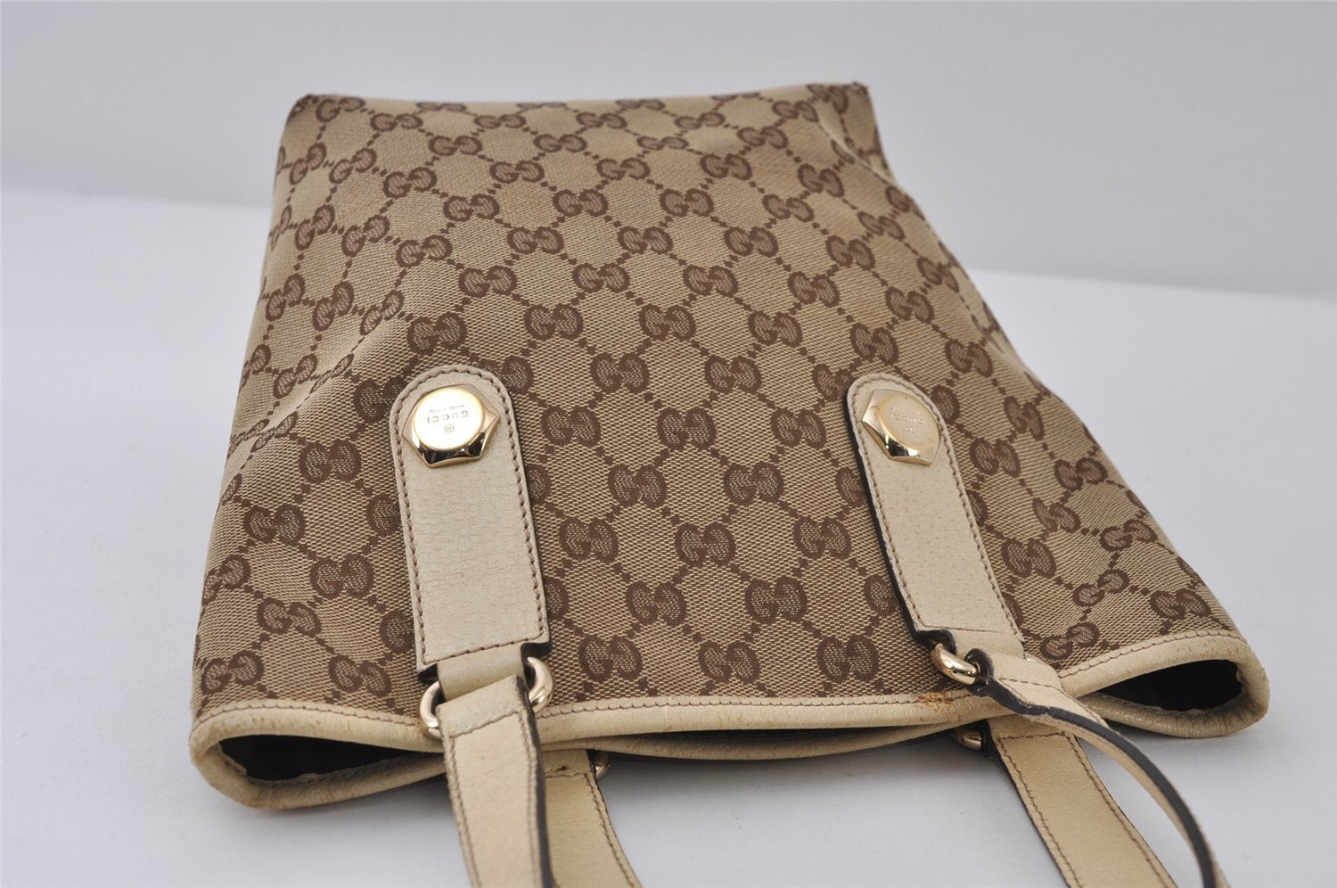 Authentic GUCCI Charmy Shoulder Tote Bag GG Canvas Leather 153361 Brown 0059J