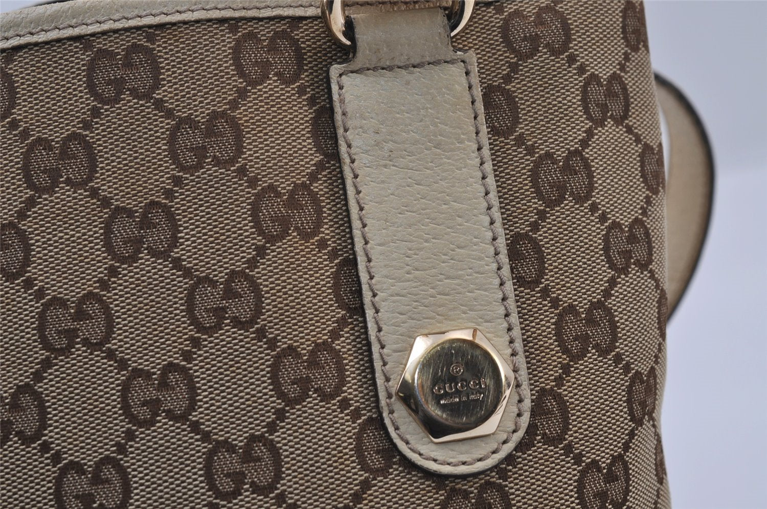 Authentic GUCCI Charmy Shoulder Tote Bag GG Canvas Leather 153361 Brown 0059J