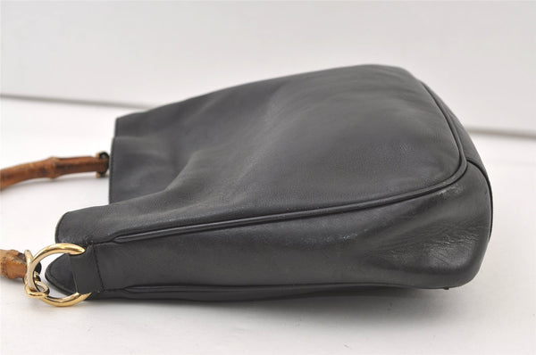 Authentic GUCCI Bamboo 2Way Shoulder Hand Bag Purse Leather 0011638 Black 0060K