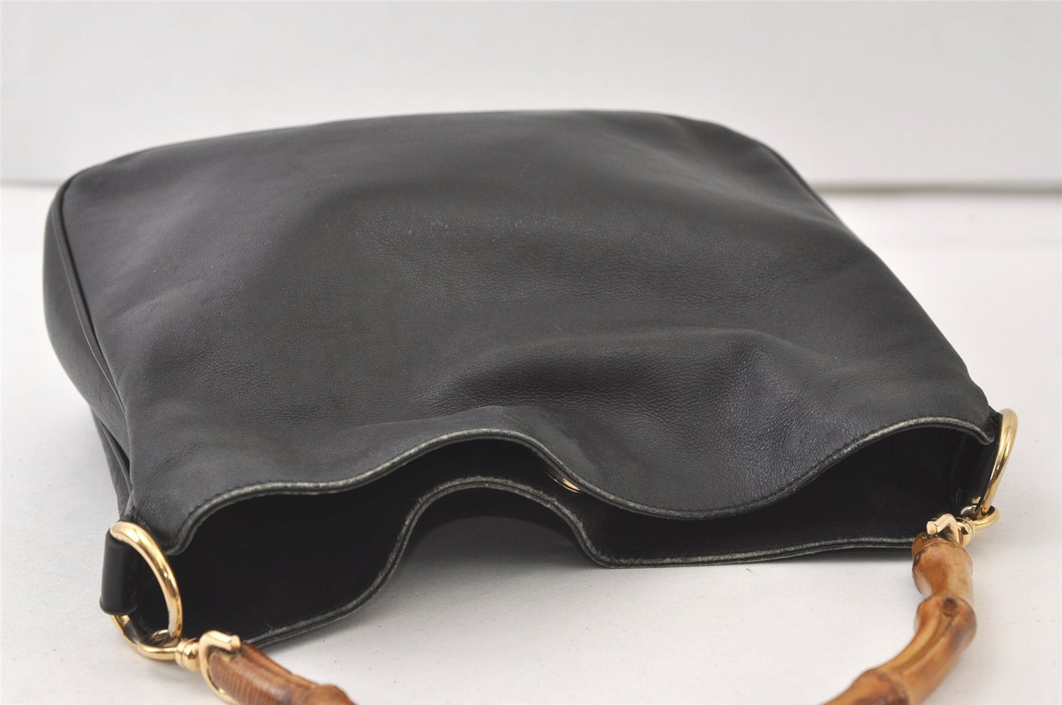 Authentic GUCCI Bamboo 2Way Shoulder Hand Bag Purse Leather 0011638 Black 0060K