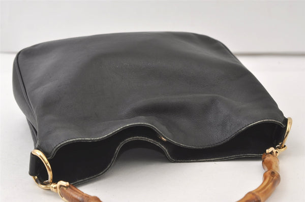 Authentic GUCCI Bamboo 2Way Shoulder Hand Bag Purse Leather 0011638 Black 0060K