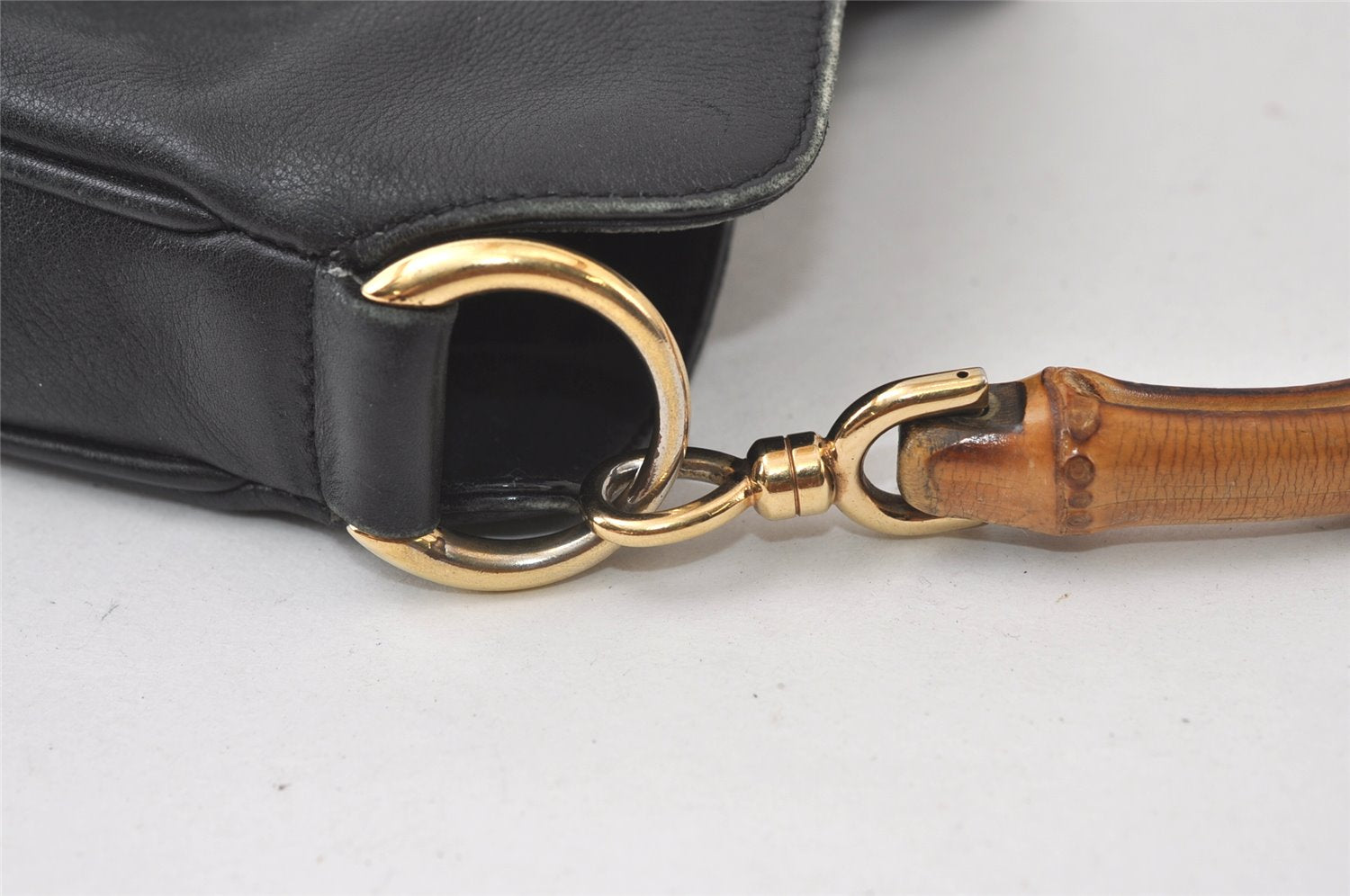 Authentic GUCCI Bamboo 2Way Shoulder Hand Bag Purse Leather 0011638 Black 0060K