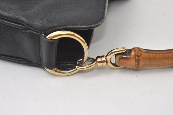 Authentic GUCCI Bamboo 2Way Shoulder Hand Bag Purse Leather 0011638 Black 0060K