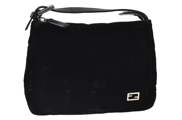 Authentic FENDI Vintage Hand Bag Pouch Purse Velour Leather Black Junk 0061J