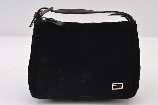 Authentic FENDI Vintage Hand Bag Pouch Purse Velour Leather Black Junk 0061J