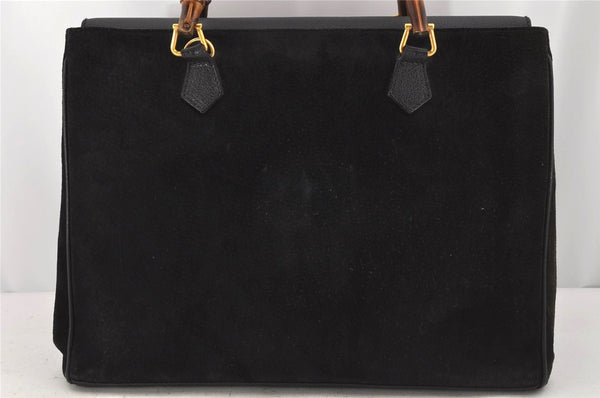 Authentic GUCCI Vintage Bamboo Shoulder Hand Bag Suede Leather Black 0061K