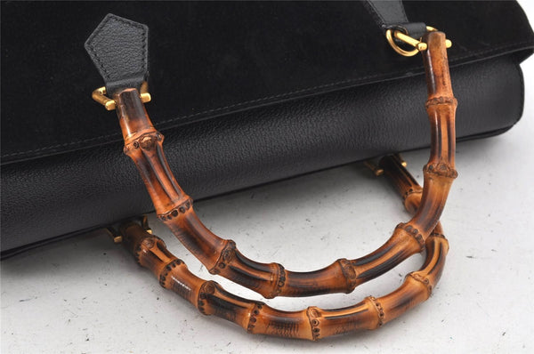 Authentic GUCCI Vintage Bamboo Shoulder Hand Bag Suede Leather Black 0061K