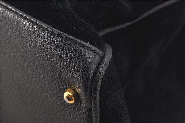 Authentic GUCCI Vintage Bamboo Shoulder Hand Bag Suede Leather Black 0061K