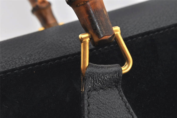 Authentic GUCCI Vintage Bamboo Shoulder Hand Bag Suede Leather Black 0061K