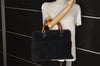 Authentic GUCCI Vintage Bamboo Shoulder Hand Bag Suede Leather Black 0061K