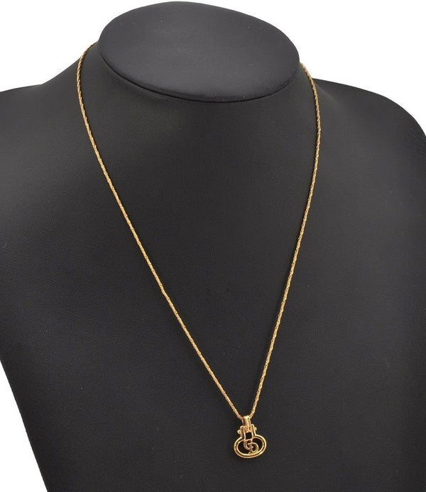 Authentic Christian Dior Gold Tone Chain Pendant Necklace CD Junk 0062J