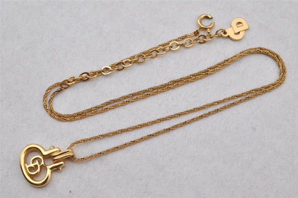 Authentic Christian Dior Gold Tone Chain Pendant Necklace CD Junk 0062J