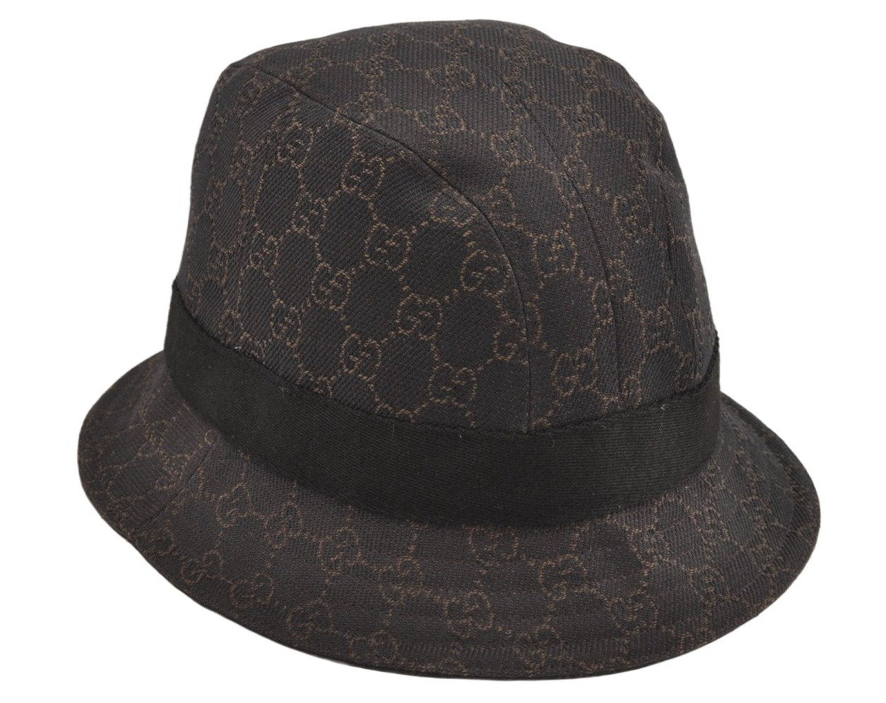 Authentic GUCCI Vintage Bucket Hat GG Canvas Leather Size L Brown 0062K