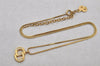 Authentic Christian Dior Gold Tone Chain Rhinestone Pendant Necklace CD 0063J