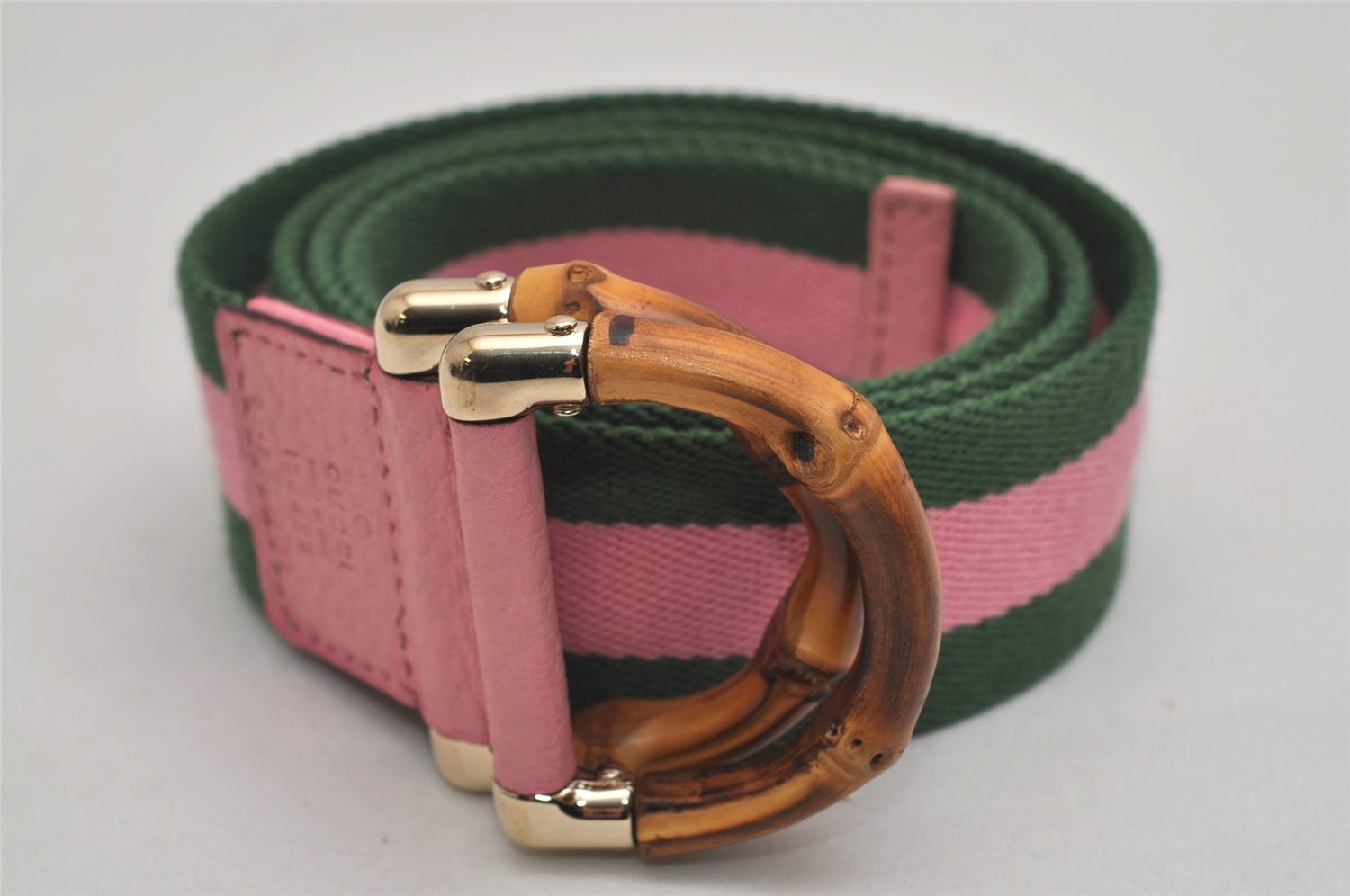 Auth GUCCI Bamboo Sherry Line Belt Canvas Leather 31.5