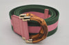 Auth GUCCI Bamboo Sherry Line Belt Canvas Leather 31.5" 138452 Green Pink 0063K