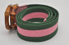 Auth GUCCI Bamboo Sherry Line Belt Canvas Leather 31.5" 138452 Green Pink 0063K