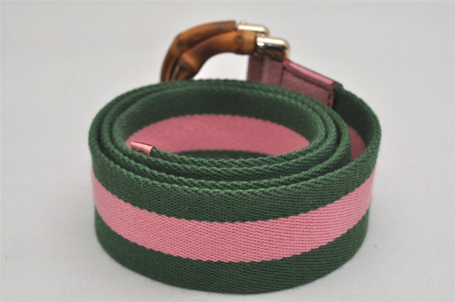 Auth GUCCI Bamboo Sherry Line Belt Canvas Leather 31.5