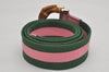 Auth GUCCI Bamboo Sherry Line Belt Canvas Leather 31.5" 138452 Green Pink 0063K