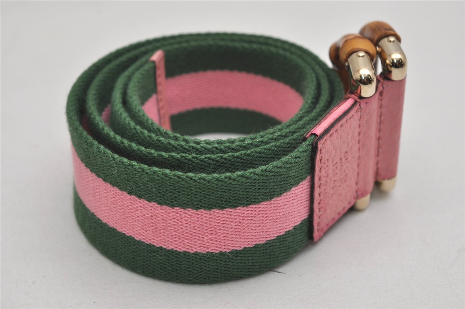 Auth GUCCI Bamboo Sherry Line Belt Canvas Leather 31.5