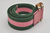 Auth GUCCI Bamboo Sherry Line Belt Canvas Leather 31.5" 138452 Green Pink 0063K