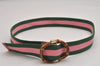 Auth GUCCI Bamboo Sherry Line Belt Canvas Leather 31.5" 138452 Green Pink 0063K