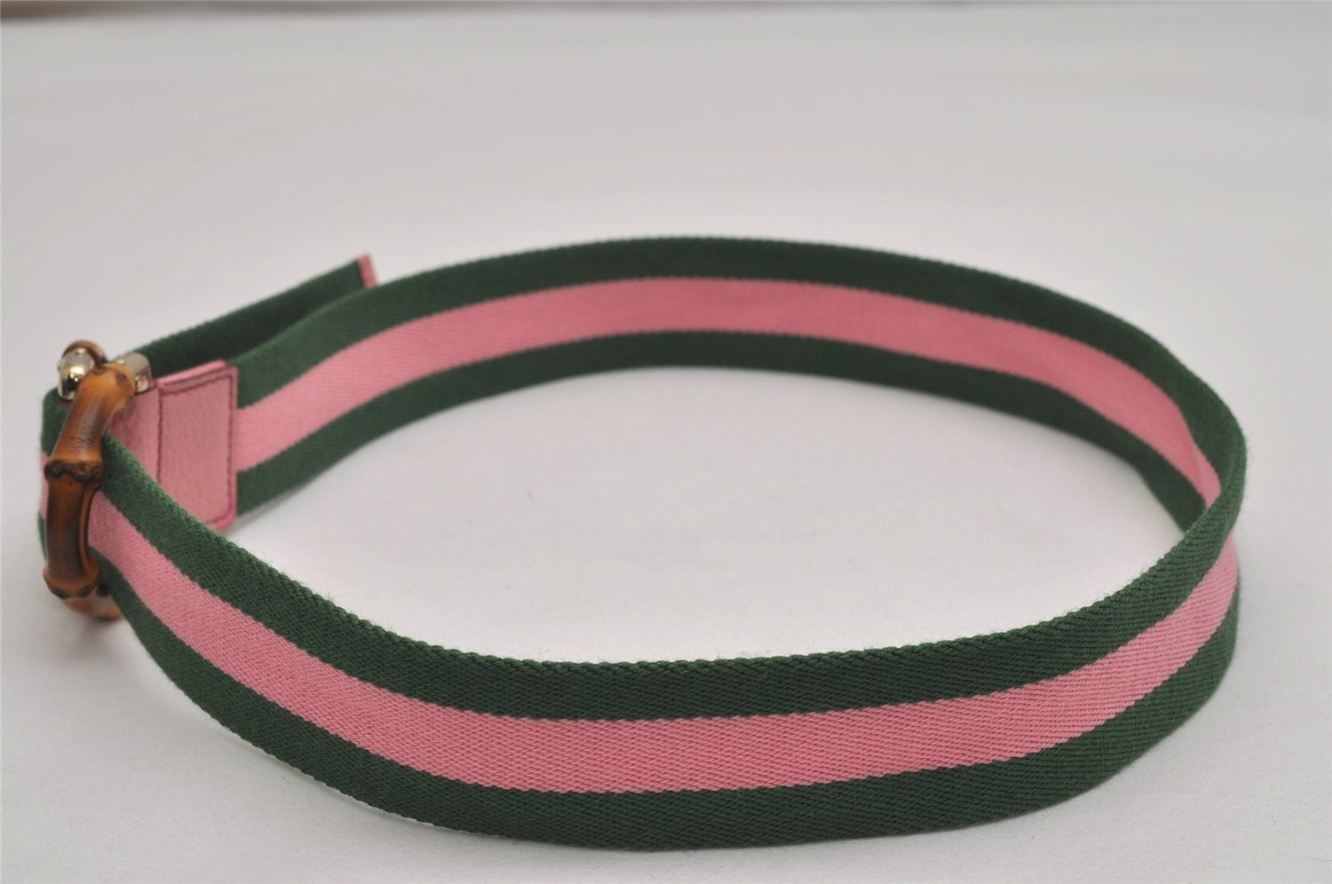 Auth GUCCI Bamboo Sherry Line Belt Canvas Leather 31.5