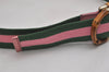 Auth GUCCI Bamboo Sherry Line Belt Canvas Leather 31.5" 138452 Green Pink 0063K