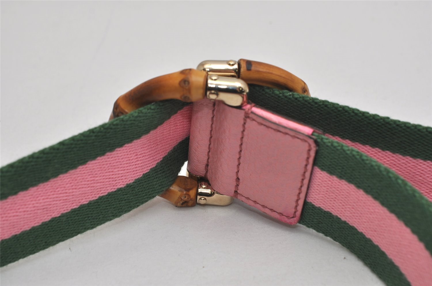 Auth GUCCI Bamboo Sherry Line Belt Canvas Leather 31.5