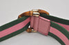 Auth GUCCI Bamboo Sherry Line Belt Canvas Leather 31.5" 138452 Green Pink 0063K