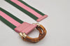 Auth GUCCI Bamboo Sherry Line Belt Canvas Leather 31.5" 138452 Green Pink 0063K