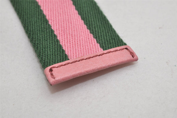 Auth GUCCI Bamboo Sherry Line Belt Canvas Leather 31.5" 138452 Green Pink 0063K